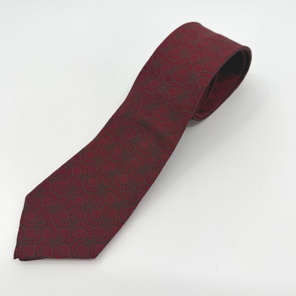 Vtg 80s Michelsons Harvard Coop Tie Mens Red Silk England Geometric Necktie